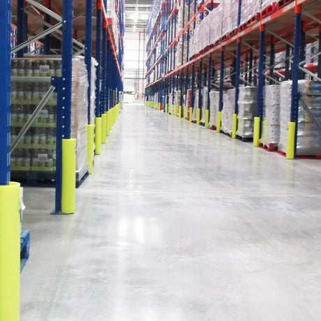 industrial storage area with protective barriers